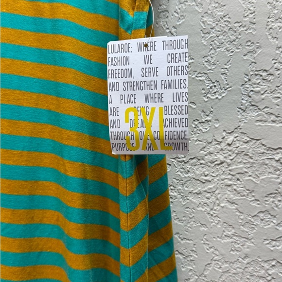 LuLaRoe Maxi Skirt 3XL Teal & Mustard Striped Stretch Skirt - Picture 2 of 5